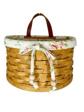 LONGABERGER 2006 Small Scalloped Pocket Hanging Basket Floral & Plastic Liner